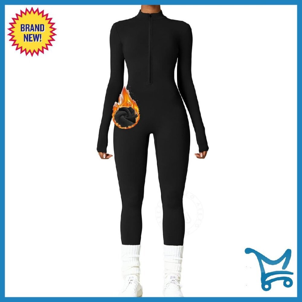 Long Sleeve Zip Up Yoga Jumpsuit Tummy Control Bodycon Workout Wear